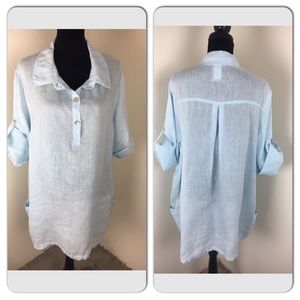 MATCH POINT Linen Tunic sky blue rolled sleeve - L